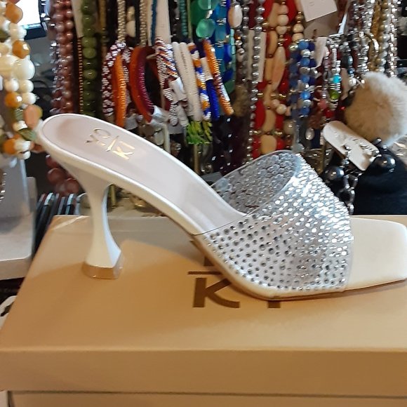 YOKI RENE GLITZ MULES SLIDES HEELS LUCITE BLING - Picture 3 of 6